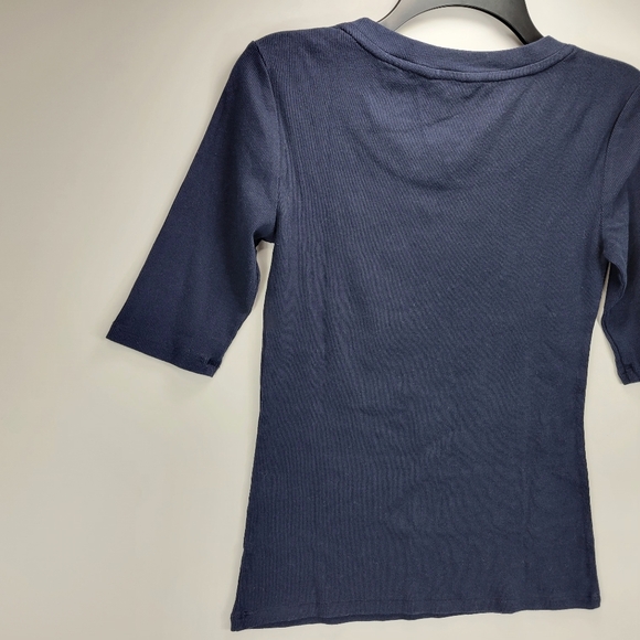 Banana Republic Crew Elbow Half Sleeve Ribbed Stretch Shirt Women Medium M Blue - Picture 10 of 10